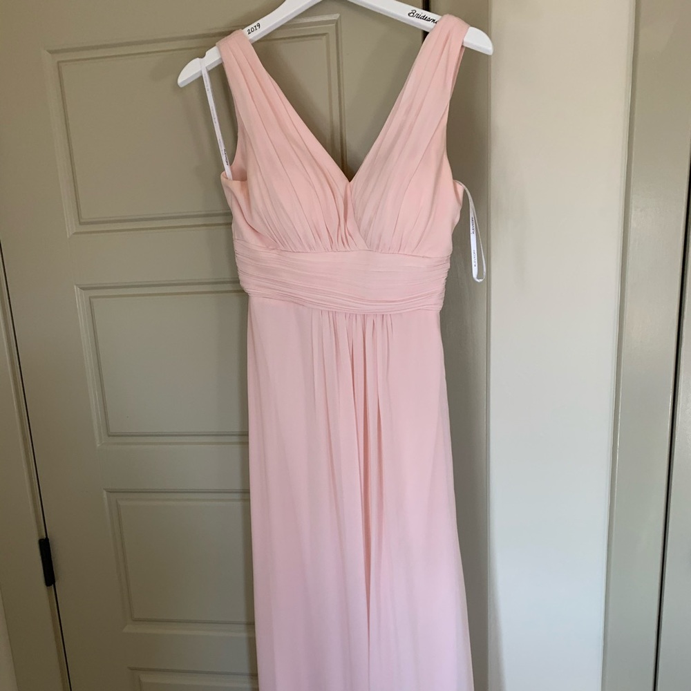 Blush bridesmaids dress Bill Levkoff